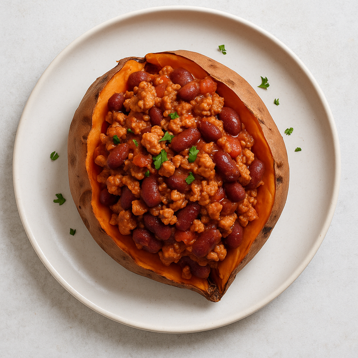 Jacket Sweet Potato with Turkey Chili Con Carne