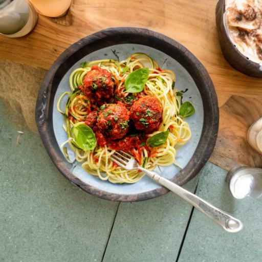 Gluten-Free Turkey Meat Balls on Vegetable Pasta (Keto)