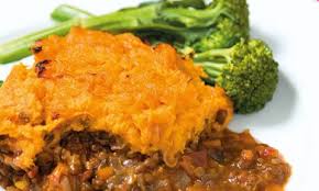 Sweet Potato Sheppherds Pie & Vegetables (GF, PALEO)